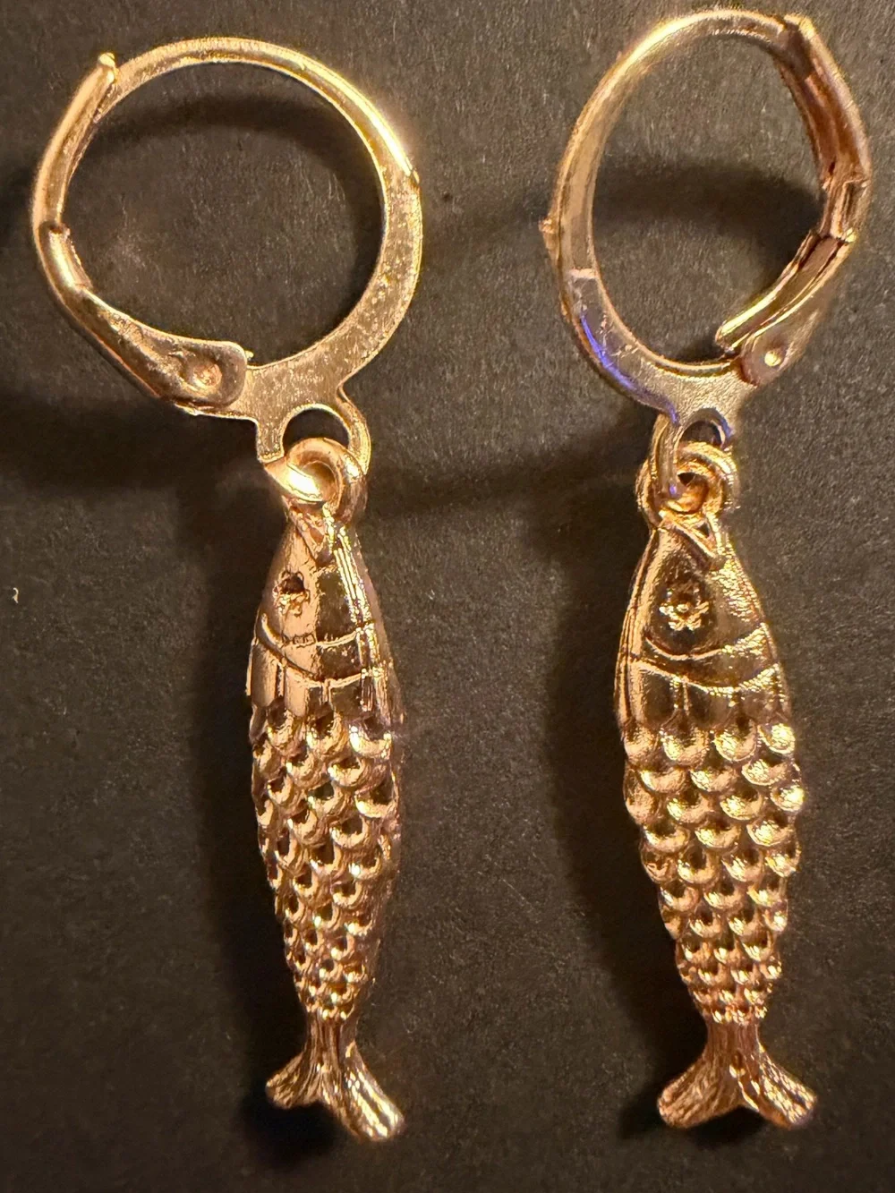 Gold Fish Dangle Earrings - Unbranded